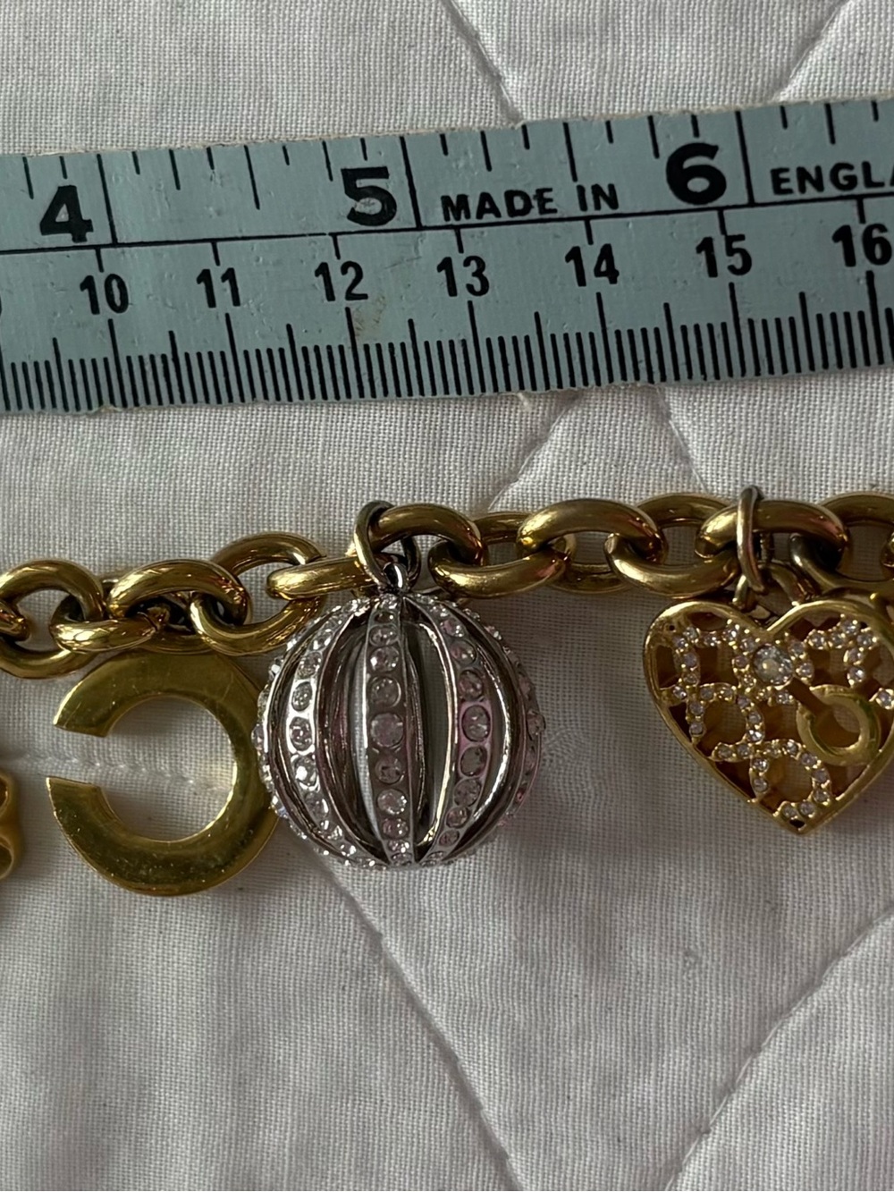 Coach Gold and Silver Tone Charm Bracelet with Crystal Accents - Picture 3 of 9